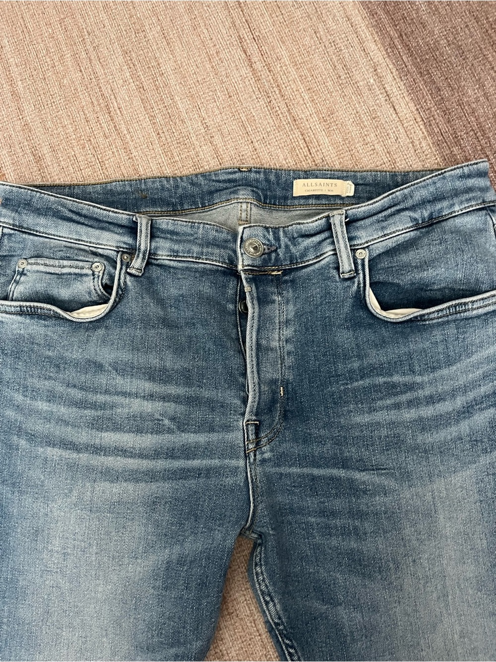 AllSaints Cigarette Slim light wash blue Jeans men’s 36” Button fly - Picture 4 of 12